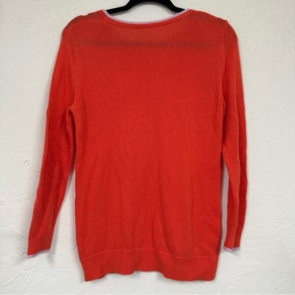 Moth Anthropologie Orange Lavender Trim Crew Neck Sweater Womens M Preppy - Picture 7 of 9